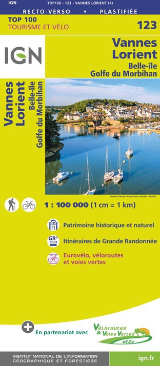 SV-123  Lorient/Vannes | omgevingskaart / fietskaart 1:100.000 9782758543695  IGN Série Verte 1:100.000  Fietskaarten, Landkaarten en wegenkaarten Bretagne