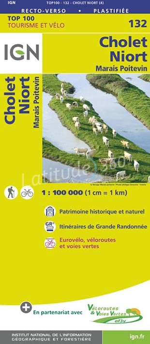 SV-132  Cholet/Niort | omgevingskaart / fietskaart 1:100.000 9782758543725  IGN Série Verte 1:100.000  Fietskaarten, Landkaarten en wegenkaarten Zuidwest-Frankrijk