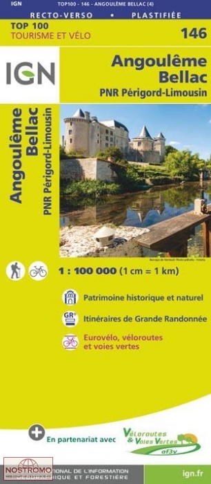 SV-146  Angoulême, Bellac | omgevingskaart / fietskaart 1:100.000 9782758543787  IGN Série Verte 1:100.000  Fietskaarten, Landkaarten en wegenkaarten Vendée, Charente
