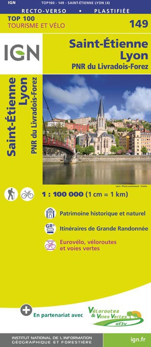 SV-149  Lyon, St-Étienne | omgevingskaart / fietskaart 1:100.000 9782758543794  IGN Série Verte 1:100.000  Fietskaarten, Landkaarten en wegenkaarten Lyon en omgeving