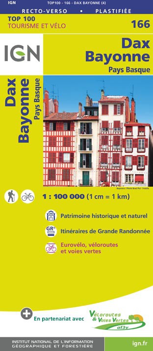 SV-166  Bayonne, Pau | omgevingskaart / fietskaart 1:100.000 9782758543831  IGN Série Verte 1:100.000  Fietskaarten, Landkaarten en wegenkaarten Baskenland, Navarra, Rioja