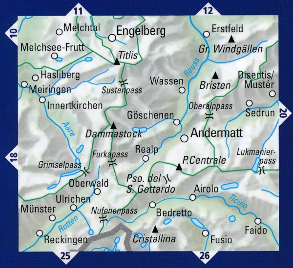 KFW-19  Gotthard, Grimsel | wandelkaart / overzichtskaart 9783259022191  Kümmerly & Frey KFW 1:60.000  Wandelkaarten Midden- en Oost-Zwitserland, Tessin, Ticino