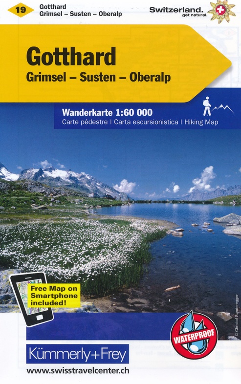 KFW-19  Gotthard, Grimsel | wandelkaart / overzichtskaart 9783259022191  Kümmerly & Frey KFW 1:60.000  Wandelkaarten Midden- en Oost-Zwitserland, Tessin, Ticino