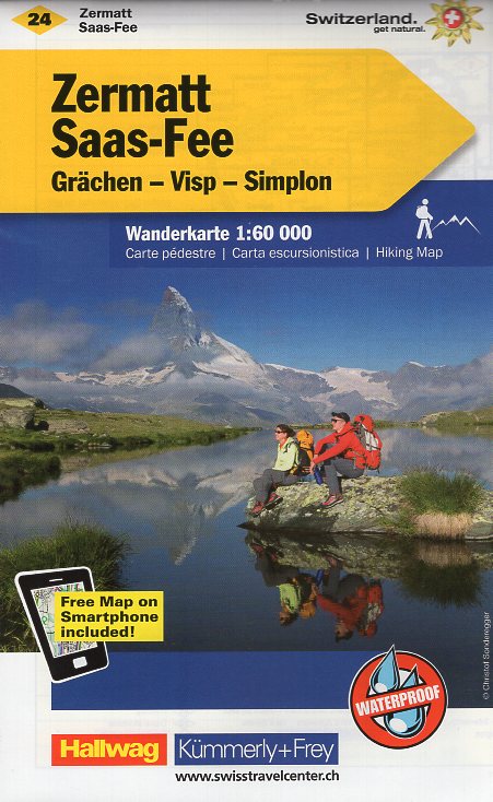KFW-24  Zermatt - Saas Fee | wandelkaart / overzichtskaart 9783259022245  Kümmerly & Frey KFW 1:60.000  Wandelkaarten Oberwallis