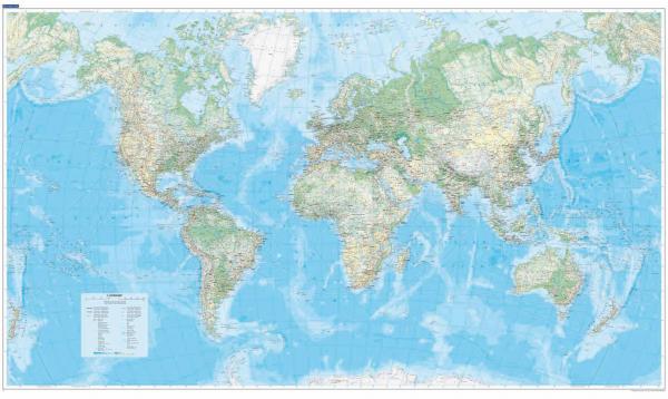 [14] Wereld Natuurkundig 1:30.000.000 papier 9783259940204  Kümmerly & Frey   Wandkaarten Wereld als geheel