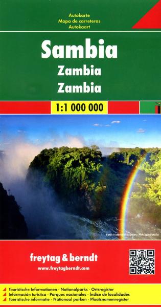 Zambia  | autokaart, wegenkaart 1:1.000.000 9783707913828  Freytag & Berndt   Landkaarten en wegenkaarten Angola, Zimbabwe, Zambia, Mozambique, Malawi