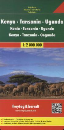 Kenia/Tanzania/Uganda | autokaart, wegenkaart 1:2m. 9783707913880  Freytag & Berndt   Landkaarten en wegenkaarten Oost-Afrika