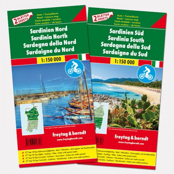 Sardinië (set van 2 kaarten) | autokaart, wegenkaart 1:150.000 9783707916706  Freytag & Berndt   Landkaarten en wegenkaarten Sardinië