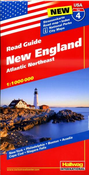 USA-04  New England / Atlantic N.E. 1:1.000.000 9783828307551  Hallwag USA Road Guides  Landkaarten en wegenkaarten New England