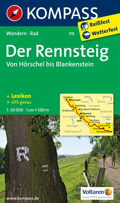 wandelkaart KP-118 Rennsteig | Kompass 9783850267366  Kompass Wandelkaarten Kompass Thüringen  Wandelkaarten Thüringen, Weimar, Rennsteig