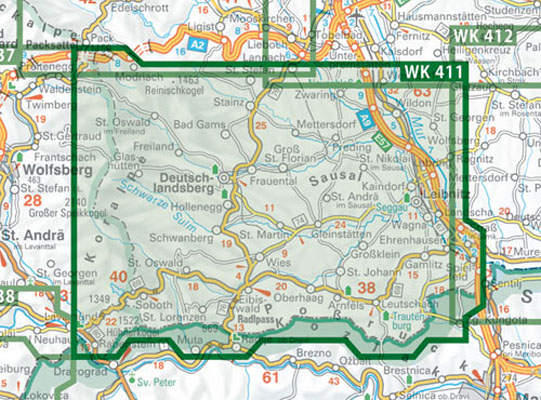 WK-411 Steirisches Weinland/Süd West Steiermark wandelkaart 1:50.000 9783850843218  Freytag & Berndt WK 1:50.000  Wandelkaarten Salzburger Land & Stiermarken