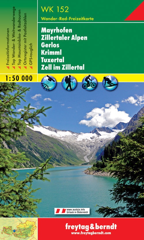 WK-152  Mayrhofen,Zillertaler A.,Gerlos,Krimml wandelkaart 1:50.000 9783850847520  Freytag & Berndt WK 1:50.000  Wandelkaarten Tirol