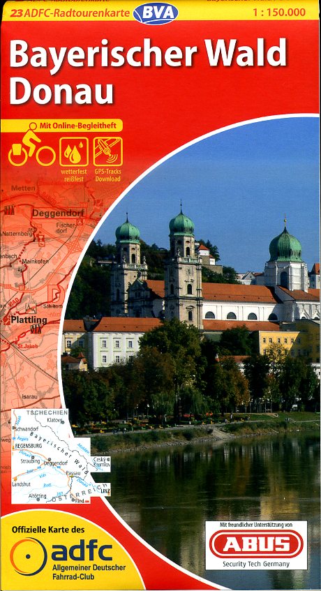 ADFC-23 Bayerischer Wald/Donau | fietskaart 1:150.000 9783870736224  ADFC / BVA Radtourenkarten 1:150.000  Fietskaarten Beierse Woud, Regensburg, Passau