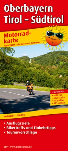 Oberbayern - Tirol - Südtirol 1:250.000 9783899202694  Publicpress Motorradkarten - mit der Sonne  Landkaarten en wegenkaarten, Motorsport Tirol, Zuid-Tirol, Dolomieten