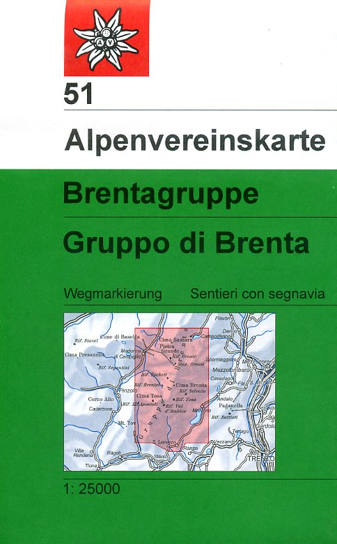 Alpenverein wandelkaart AV-51 Brentagruppe 1:25.000 [2011] 9783928777049  AlpenVerein Alpenvereinskarten  Wandelkaarten Zuid-Tirol, Dolomieten