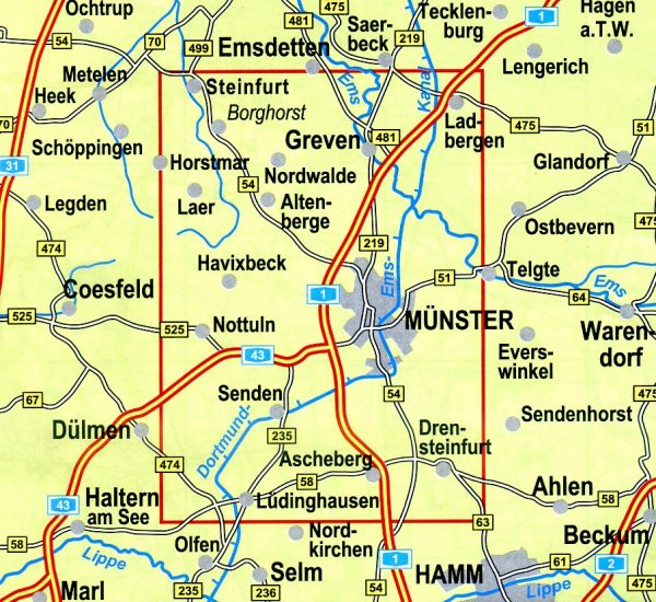 Münster und Umgebung Wanderkarte 1:35.000 9783936184235  Geomap / LVA NRW Grüne Reihe  Wandelkaarten Münsterland