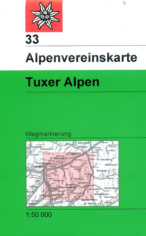 Alpenverein wandelkaart AV-33  Tuxer Alpen 1:50.000 [2016] 9783937530475  AlpenVerein Alpenvereinskarten  Wandelkaarten Tirol