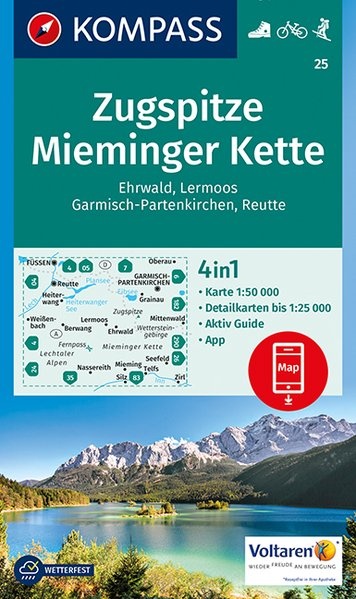 Kompass wandelkaart KP-25   Zugspitze, Miemingerkette 9783990443101  Kompass Wandelkaarten Kompass Oostenrijk  Wandelkaarten Tirol