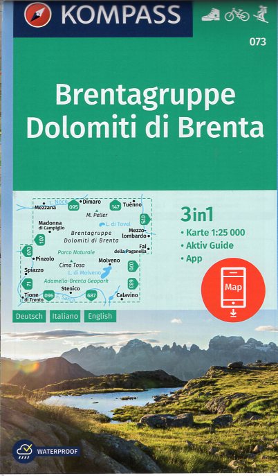 wandelkaart KP-073 Dolomiti di Brenta (Brentagruppe) | Kompass 9783990443866  Kompass Wandelkaarten Kompass Italië  Wandelkaarten Zuid-Tirol, Dolomieten