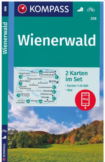 wandelkaart KP-208  Wienerwald 1:25.000 | Kompass 9783990445631  Kompass Wandelkaarten Kompass Oostenrijk  Wandelkaarten Oberösterreich, Niederösterreich, Burgenland