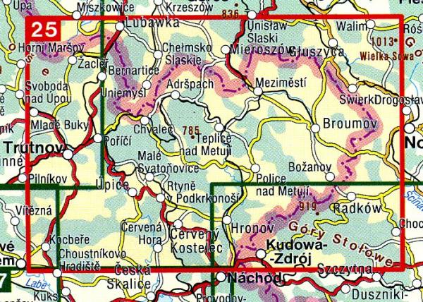 CZ50 25  Broumovsko, Adrspach 1:50.000 | wandelkaart 9788072243327  SHOCart Wandelkaarten Tsjechië  Wandelkaarten Reuzengebergte, Noord-Tsjechië