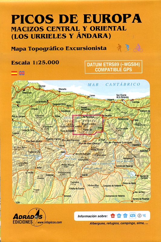 wandelkaart Picos de Europa  Macizos Central y Oriental 9788493317782  Adrados, M.A. Wandelkaarten Spanje  Wandelkaarten Picos de Europa