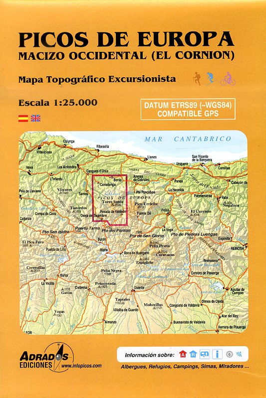 wandelkaart Picos de Europa 1:25.000 West (Macizo Occidental) 9788493317799  Adrados, M.A. Wandelkaarten Spanje  Wandelkaarten Picos de Europa