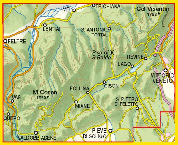 TAB-068  Prealpi Trevigiane e Bellunesi | Tabacco wandelkaart 9788883151149  Tabacco Tabacco 1:25.000  Wandelkaarten Zuid-Tirol, Dolomieten