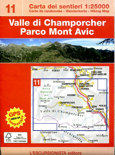 ESC-11  Mont Avic, Valle di Champorcher | wandelkaart 1:25.000 9788890578410  Escursionista Carta dei Sentieri 1:25.000  Wandelkaarten Aosta, Gran Paradiso