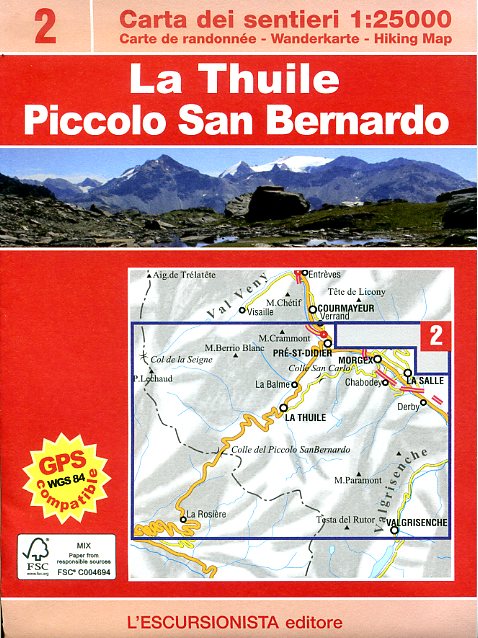 ESC-02  La Thuile, Piccolo San Bernardino | wandelkaart 1:25.000 9788898520114  Escursionista Carta dei Sentieri 1:25.000  Wandelkaarten Aosta, Gran Paradiso