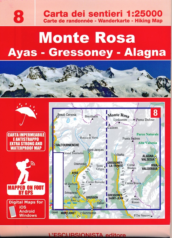 ESC-08  Monte Rosa | wandelkaart 1:25.000 9788898520688  Escursionista Carta dei Sentieri 1:25.000  Wandelkaarten Aosta, Gran Paradiso