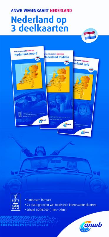 Nederland 1:200.000 wegenkaartenset in drie delen 9789018042035  ANWB ANWB wegenkaarten 1:200.000  Landkaarten en wegenkaarten Nederland