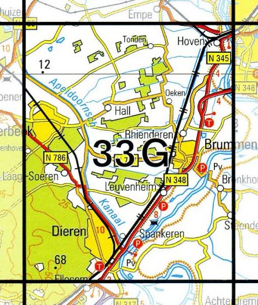 33G Dieren topografische wandelkaart 1:25.000 9789035003361  Kadaster / Geo-Informatie Top. kaarten Gelderland  Wandelkaarten Arnhem en de Veluwe