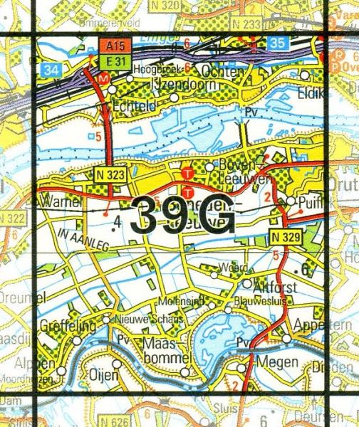 39G  Beneden-Leeuwen topografische wandelkaart 1:25.000 9789035003965  Kadaster / Geo-Informatie Top. kaarten Gelderland  Wandelkaarten Nijmegen en het Rivierengebied