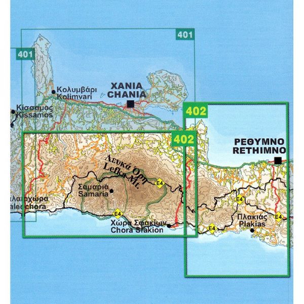 RE-402 Kreta: Lefka Ori-Samaria, Rethimno wandelkaart 1:50.000 9789604489503  Road Editions   Wandelkaarten Kreta
