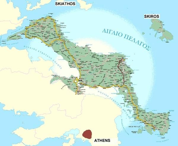 02.04  Evia, Skyros  1:110.000 9789609412261  Anavasi Topo 100  Landkaarten en wegenkaarten Evia (Euboea) & de Sporaden (Skyros, Skiathos, etc.)